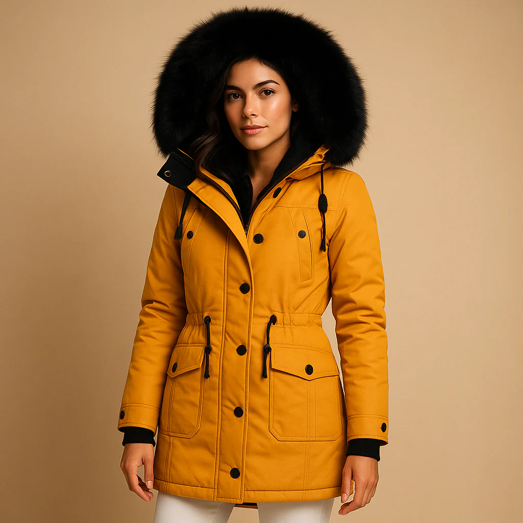 Coat Women Long Waterproof Winter Style with Fur Collar