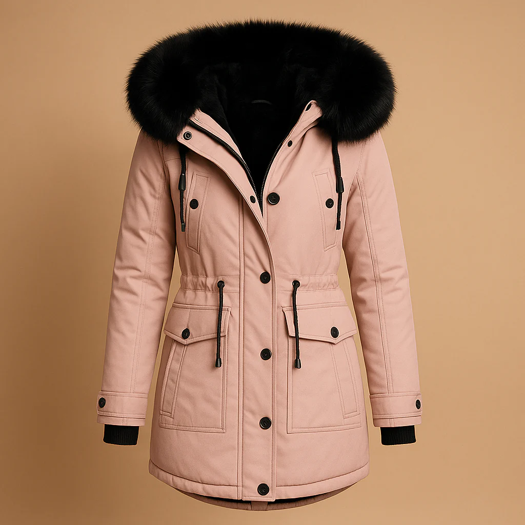 Coat Women Long Waterproof Winter Style with Fur Collar - Image 3