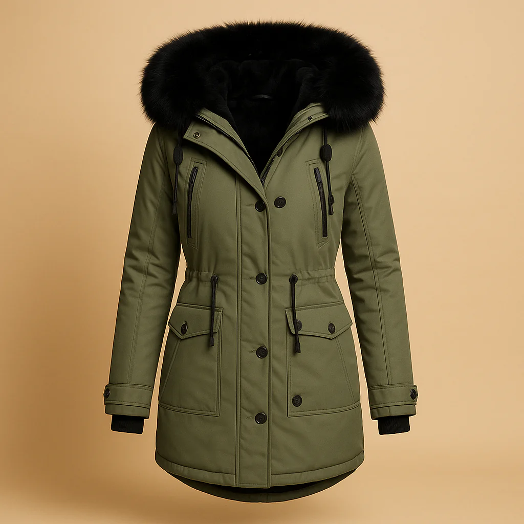 Coat Women Long Waterproof Winter Style with Fur Collar - Image 4
