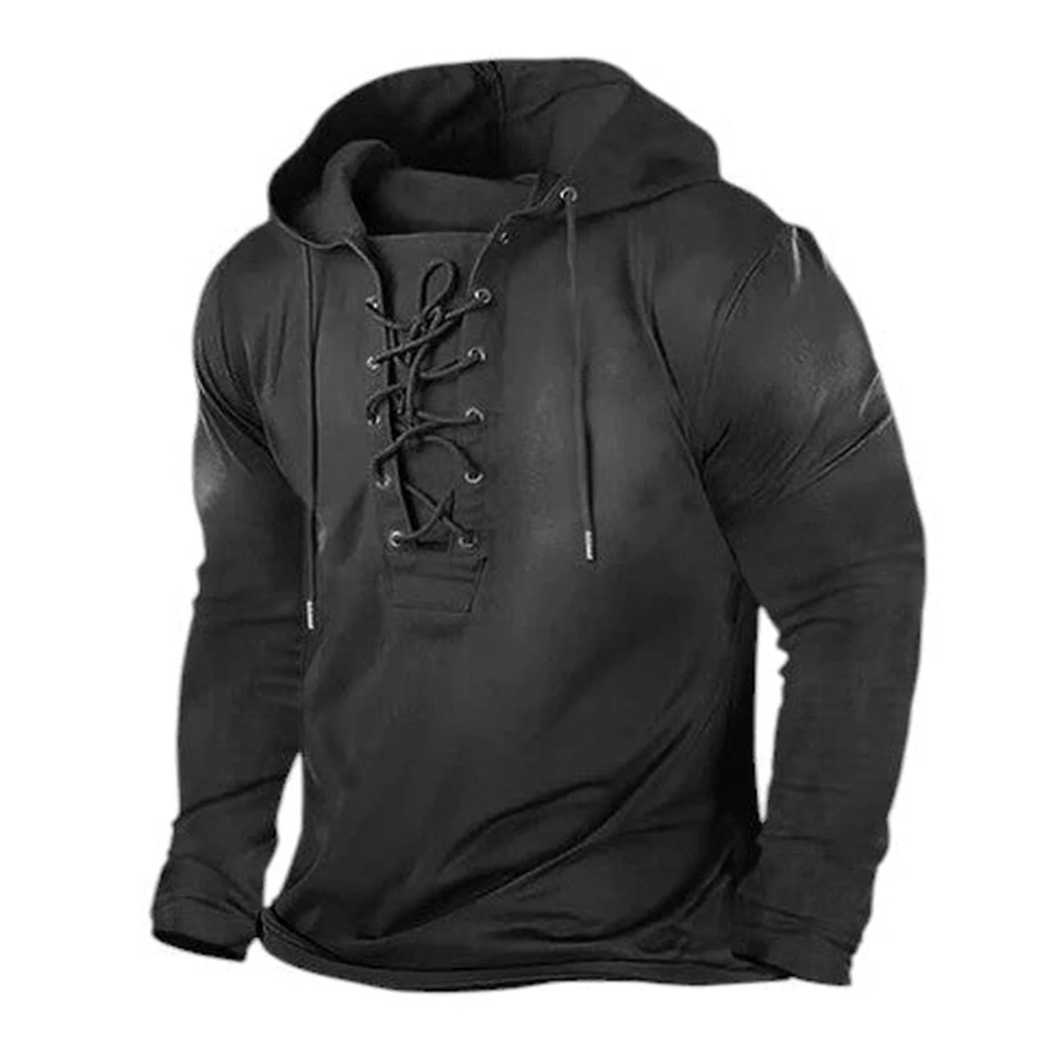 Hoodie Men Retro Winter Lace Up - Image 3