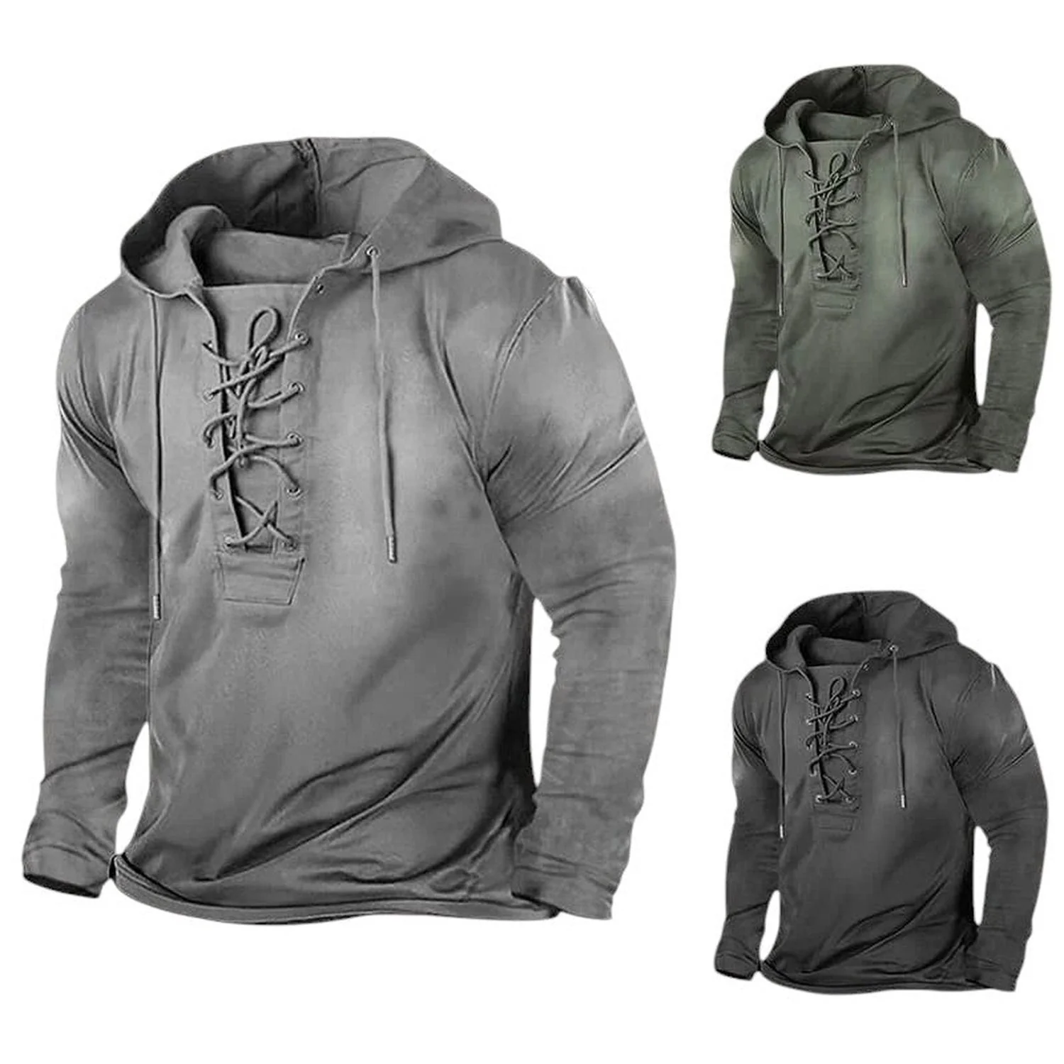 Hoodie Men Retro Winter Lace Up - Image 4