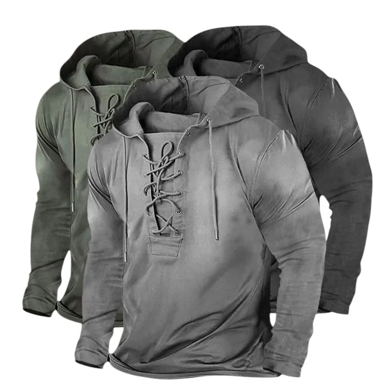 Hoodie Men Retro Winter Lace Up - Image 5