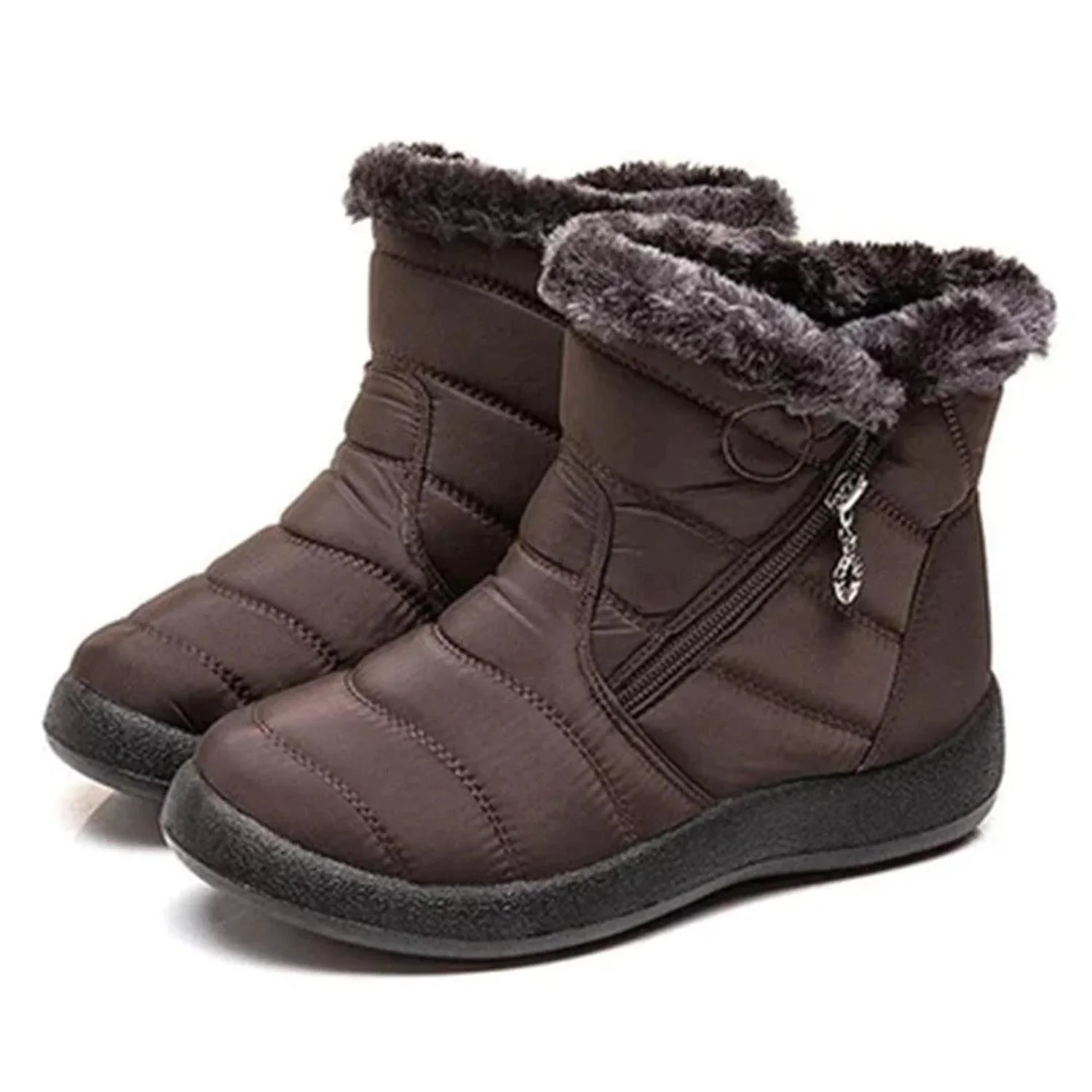 Ankle Boots Women Quilted Water-Resistant Faux Fur Lining Zip Closure Non-Slip Sole - Image 3