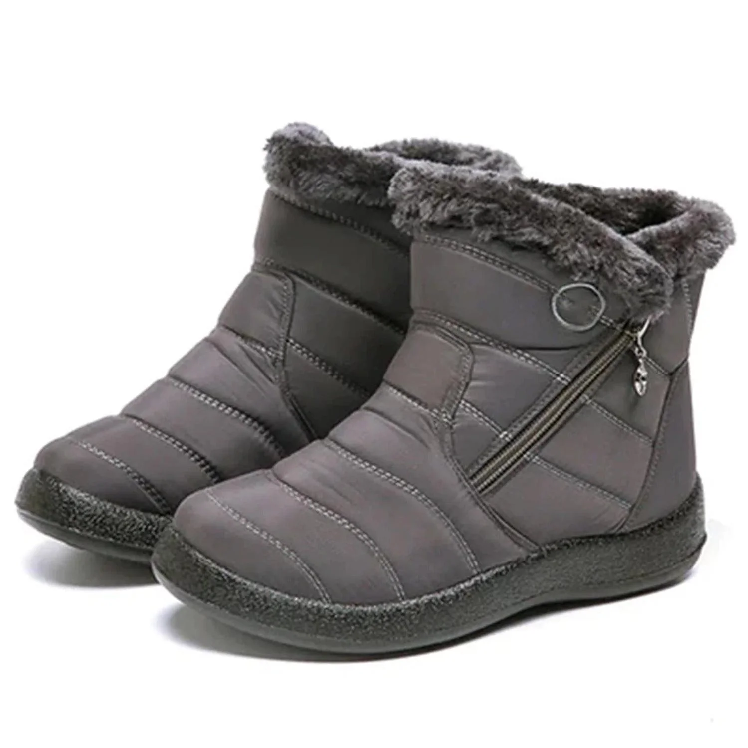 Ankle Boots Women Quilted Water-Resistant Faux Fur Lining Zip Closure Non-Slip Sole - Image 4