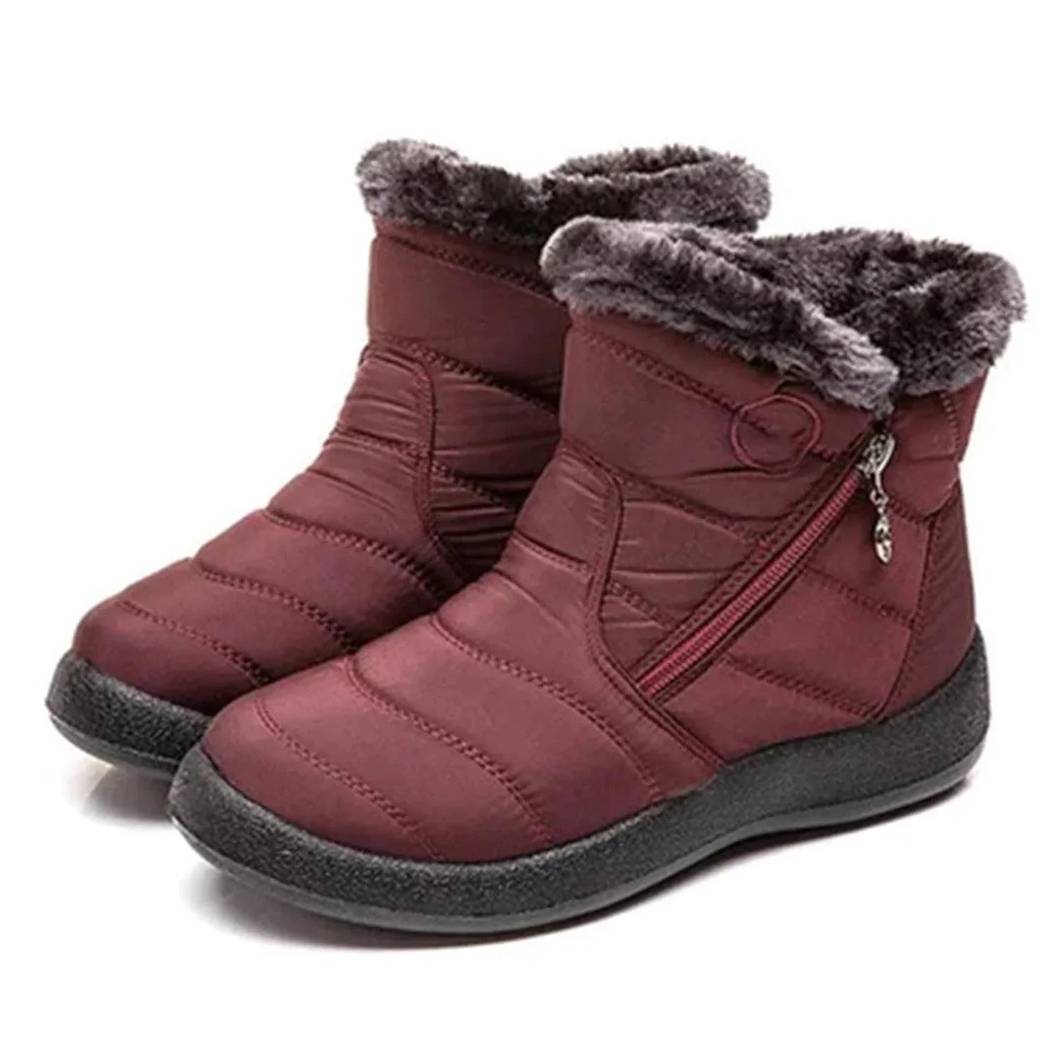 Ankle Boots Women Quilted Water-Resistant Faux Fur Lining Zip Closure Non-Slip Sole - Image 5