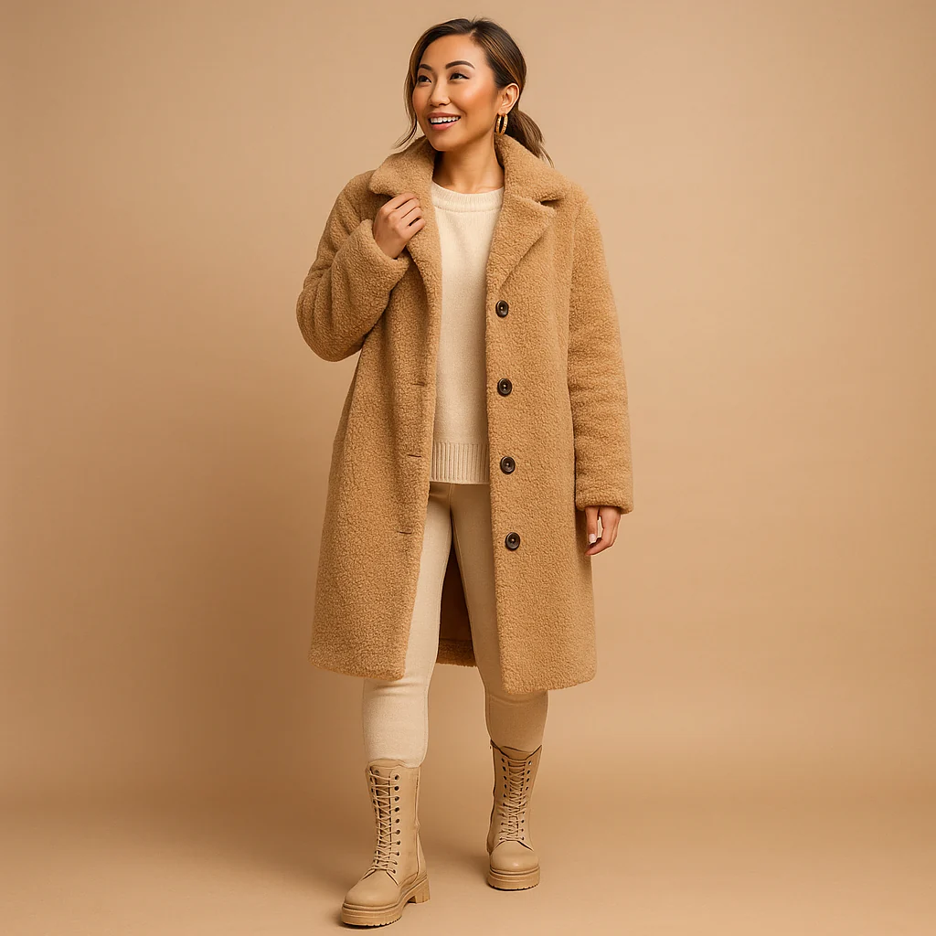 Teddy Coat Women Long Relaxed Fit Warm Outerwear - Image 3