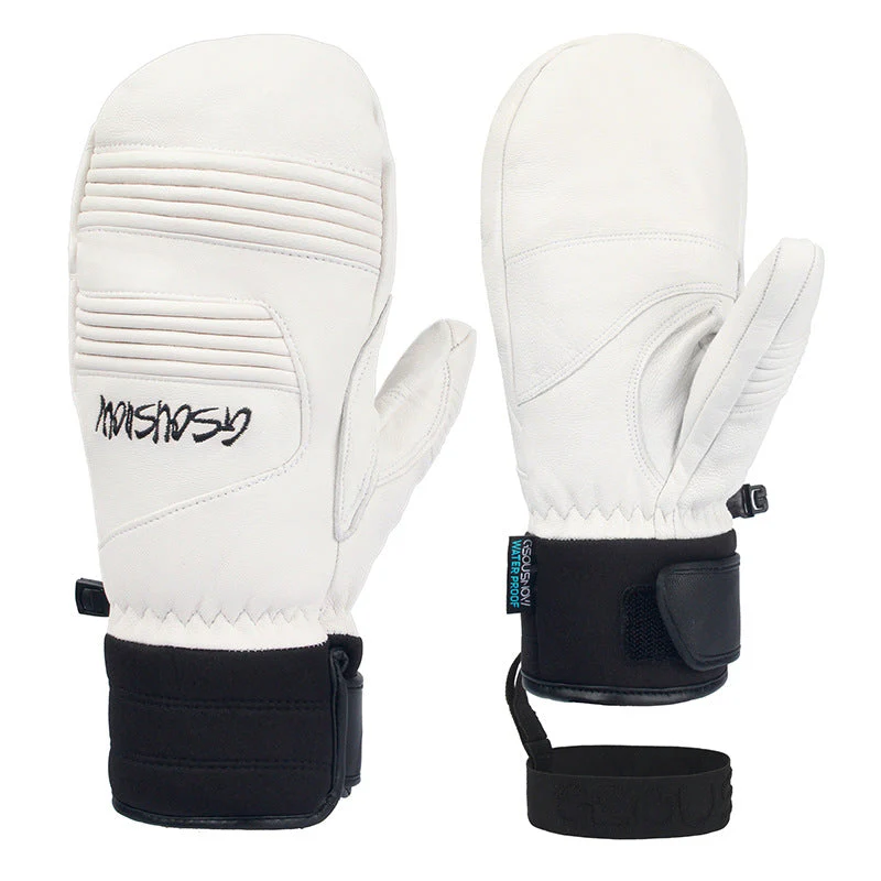 Ski Mittens Unisex Waterproof Design Wrist Strap Adjustable
