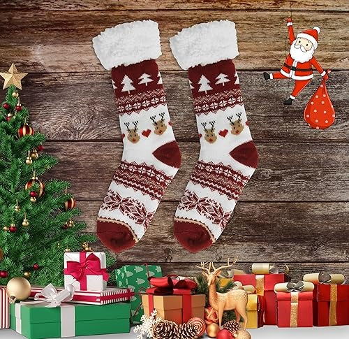Slipper Socks Unisex Non-slip Design with Pull On and Rubber Sole