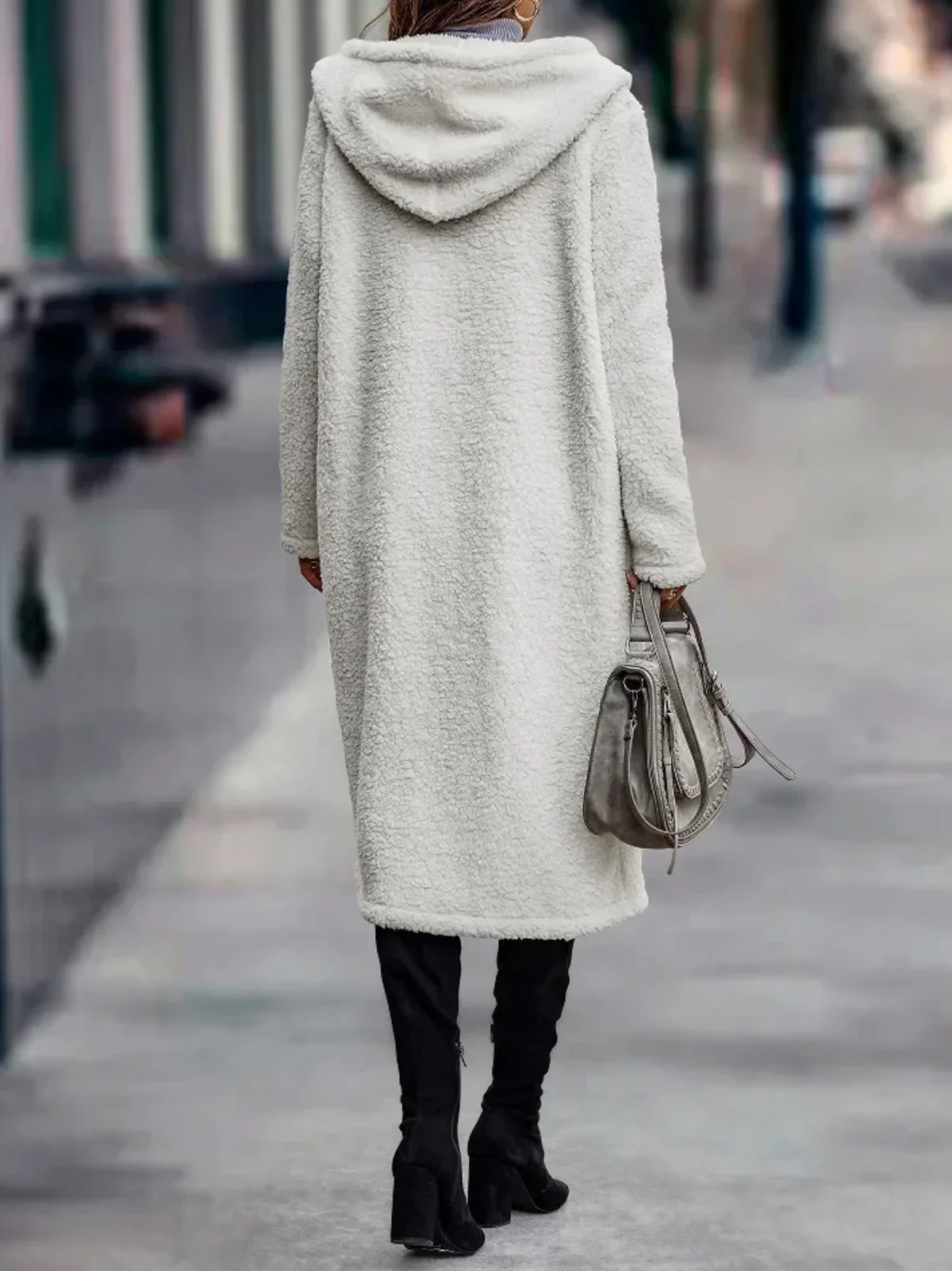Overcoat Women Warm Hooded Long Teddy Coat Relaxed Fit - Image 4