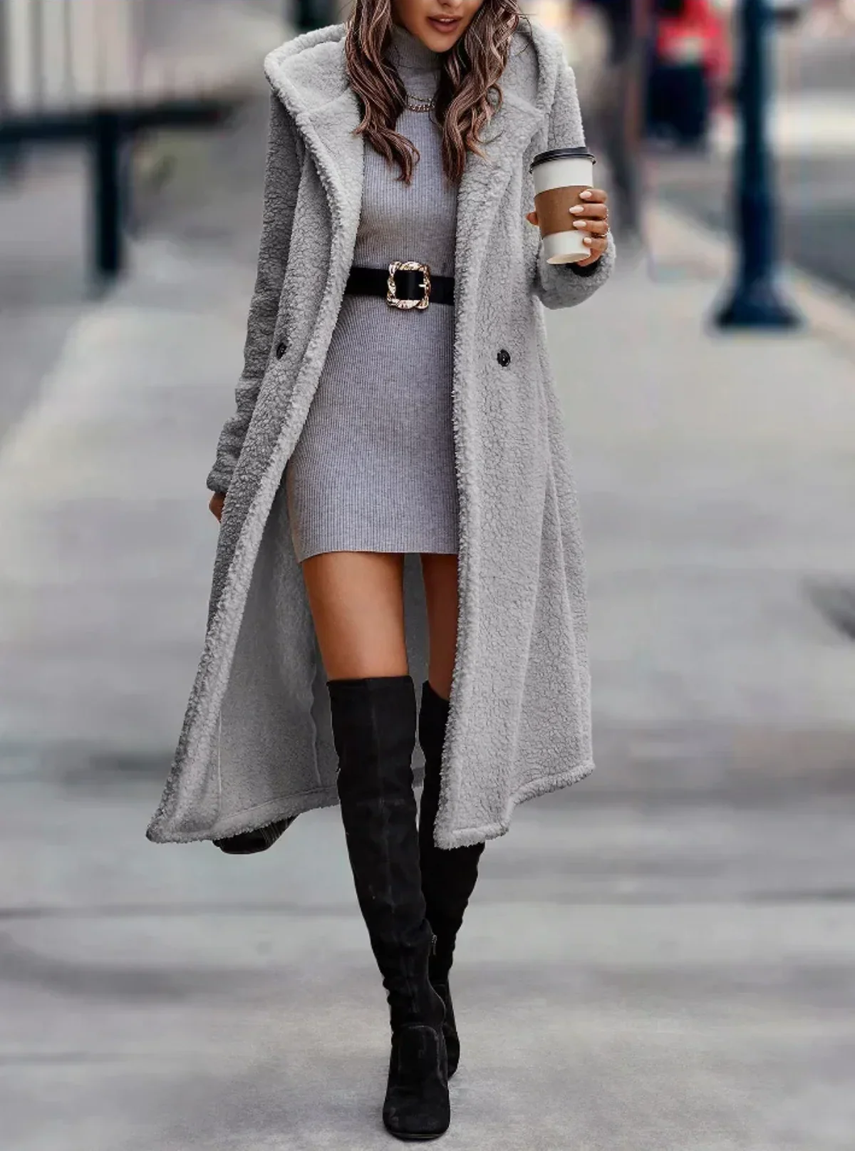 Overcoat Women Warm Hooded Long Teddy Coat Relaxed Fit - Image 6