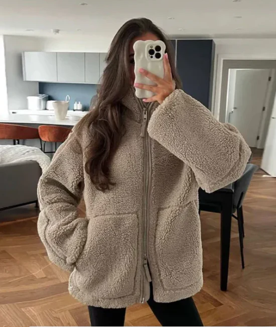 Teddy Coat Women Warm Zip Up Cozy Winter Jacket - Image 6