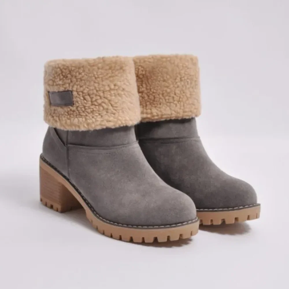 Ankle Boots Women Warm Shearling Lined Chunky Heel Design - Image 5