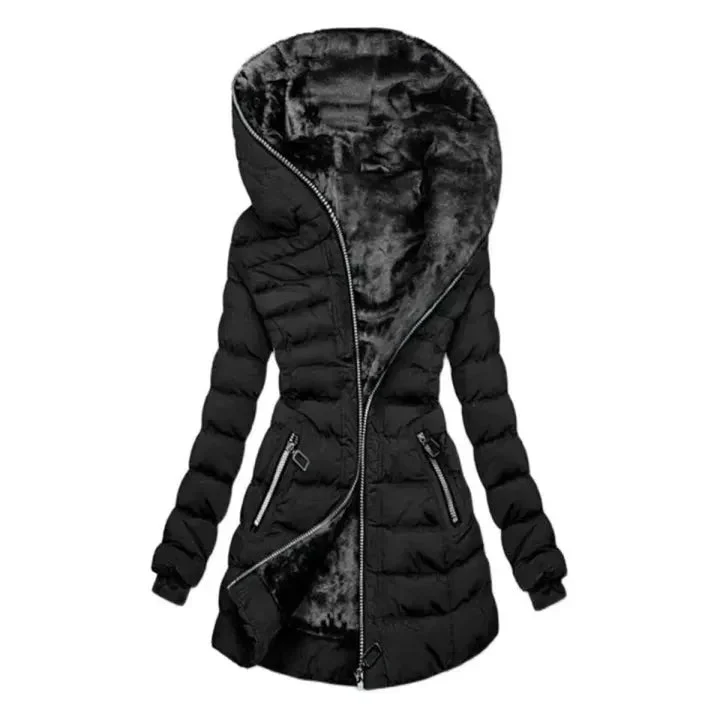 Puffer Coat Women Asymmetrical Zip Hooded Quilted Design - Image 3