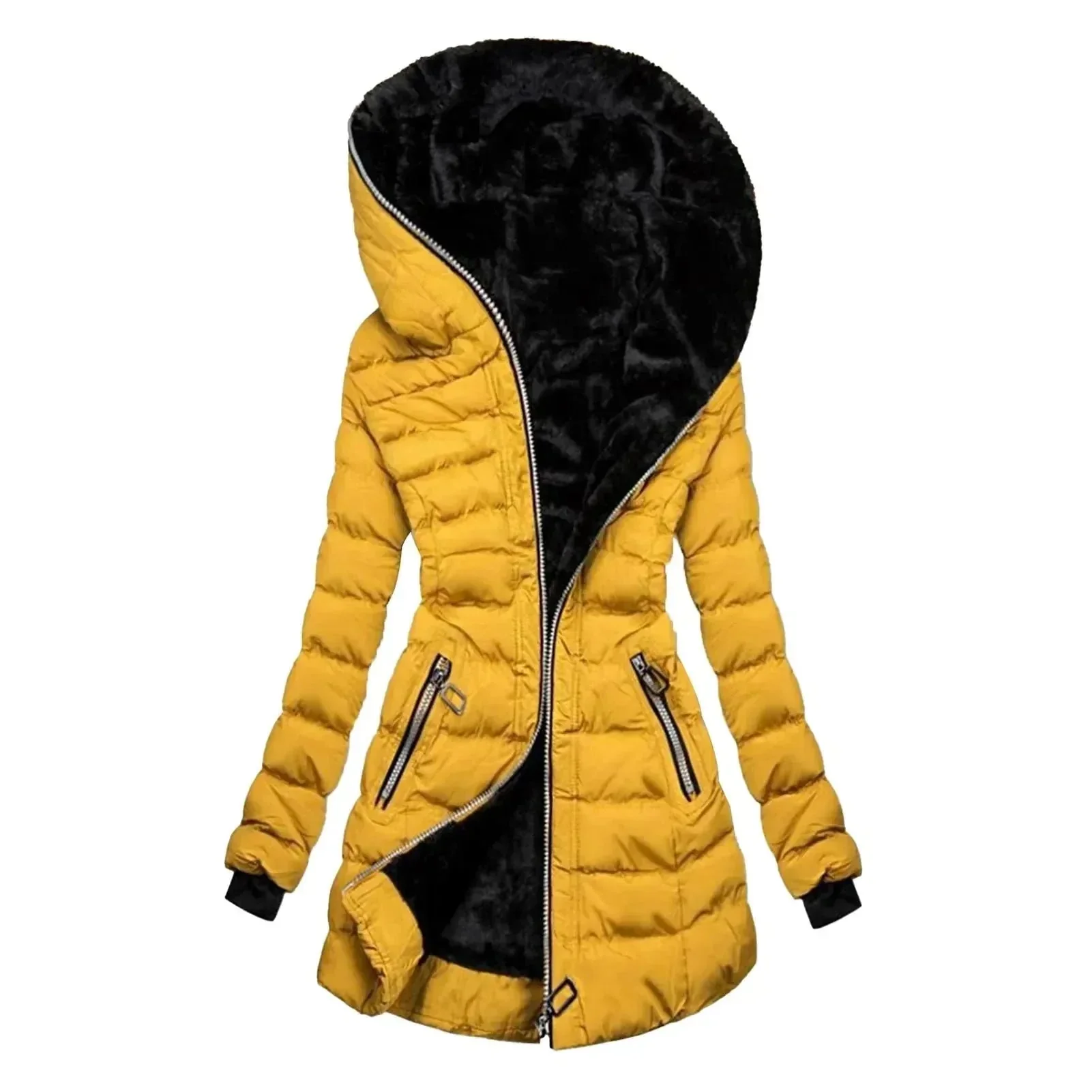 Puffer Coat Women Asymmetrical Zip Hooded Quilted Design - Image 4