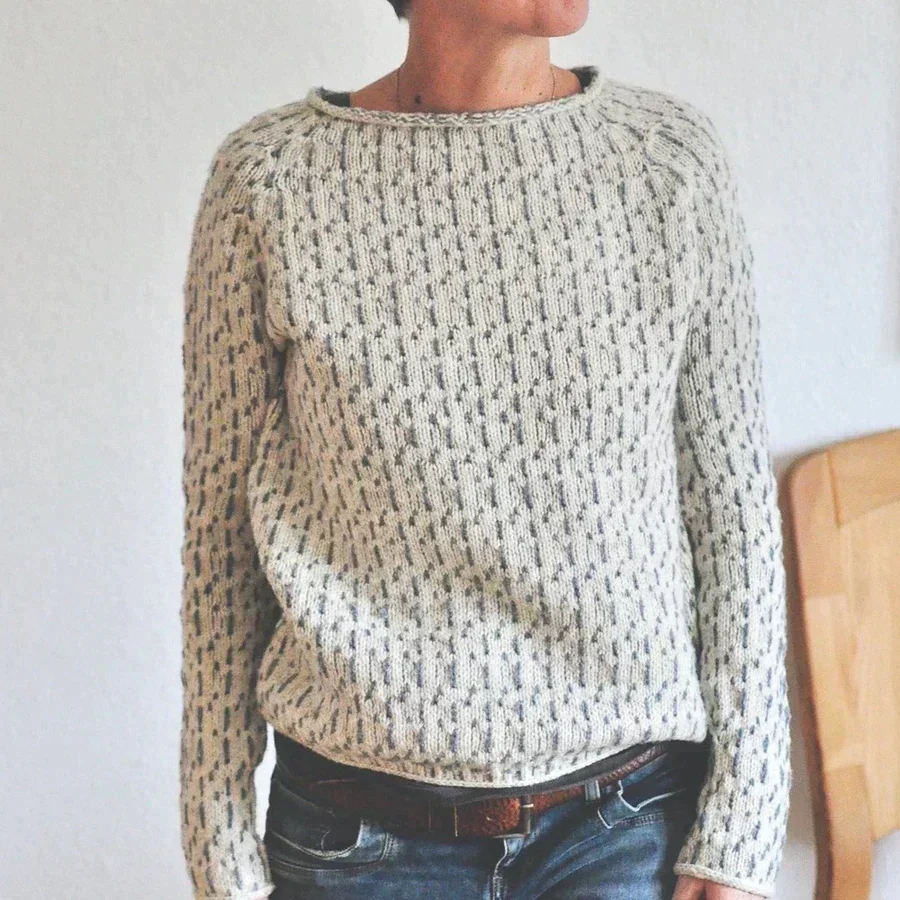 Sweater Women Warm Knit Round Neck Classic Style - Image 2
