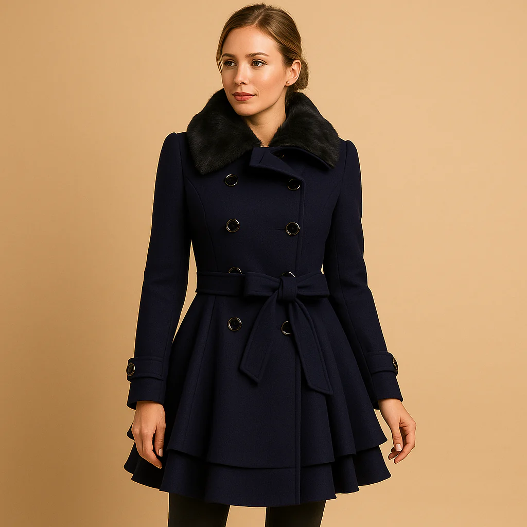 Winter Coat Women Long Winter Length with Faux Fur Collar Design - Image 5