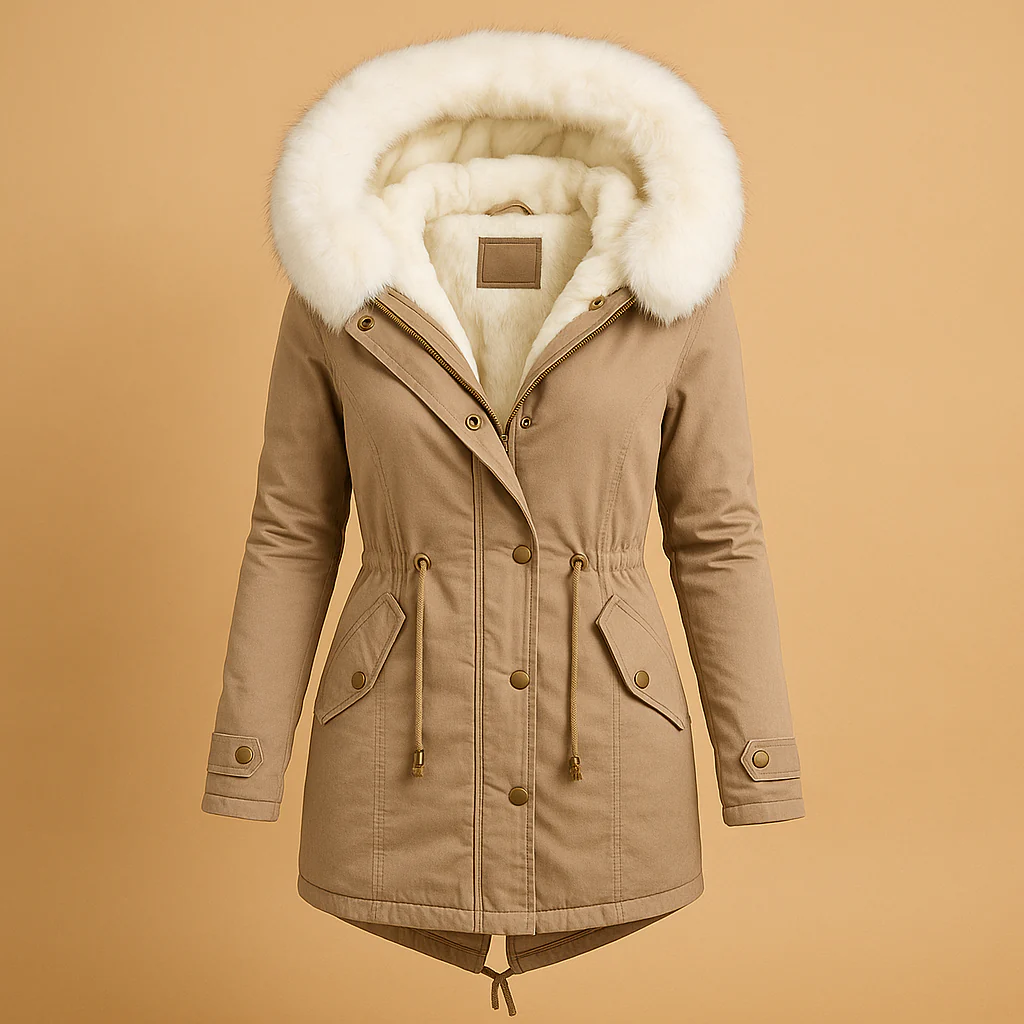 Winter Coat Women Long with Faux Fur Hood Design