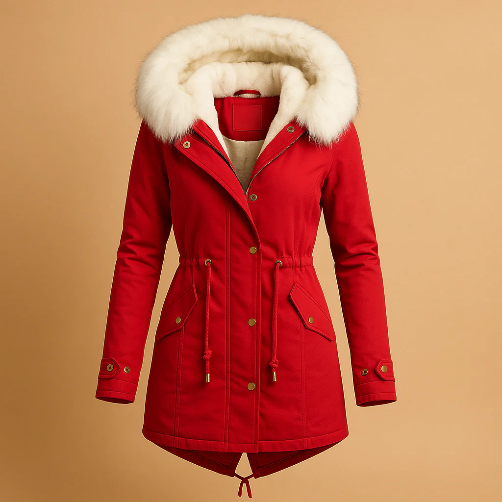 Winter Coat Women Long with Faux Fur Hood Design - Image 2
