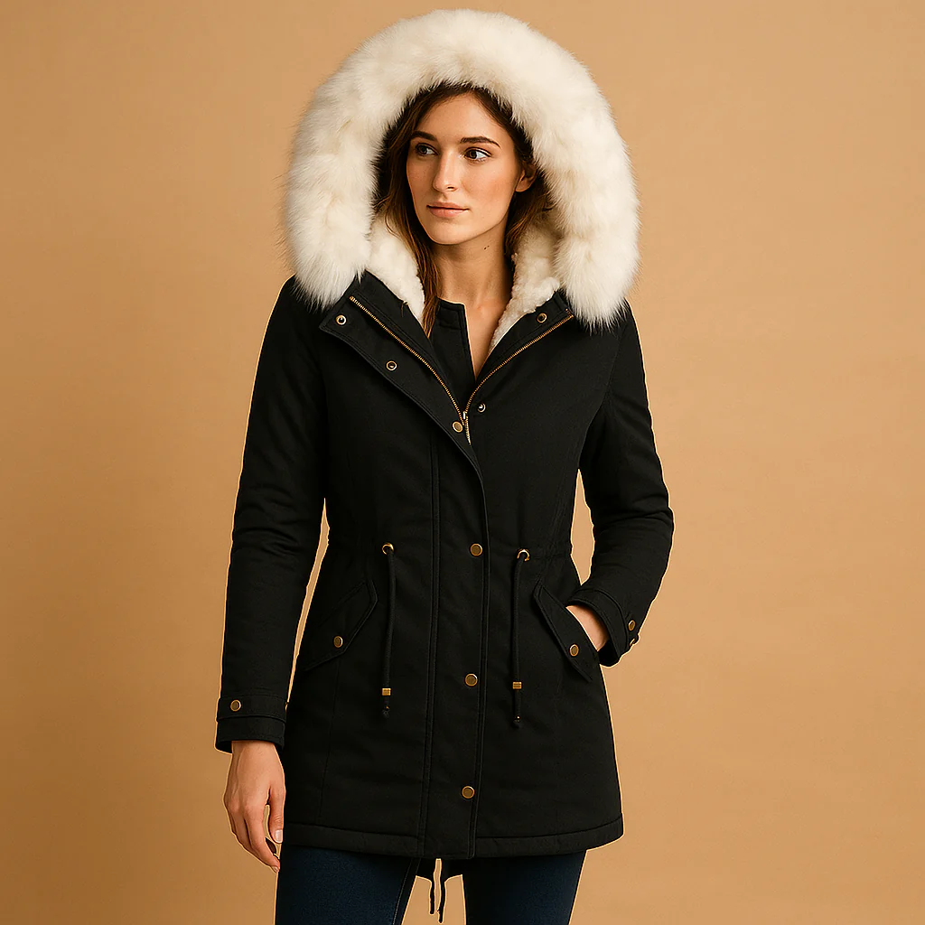 Winter Coat Women Long with Faux Fur Hood Design - Image 3