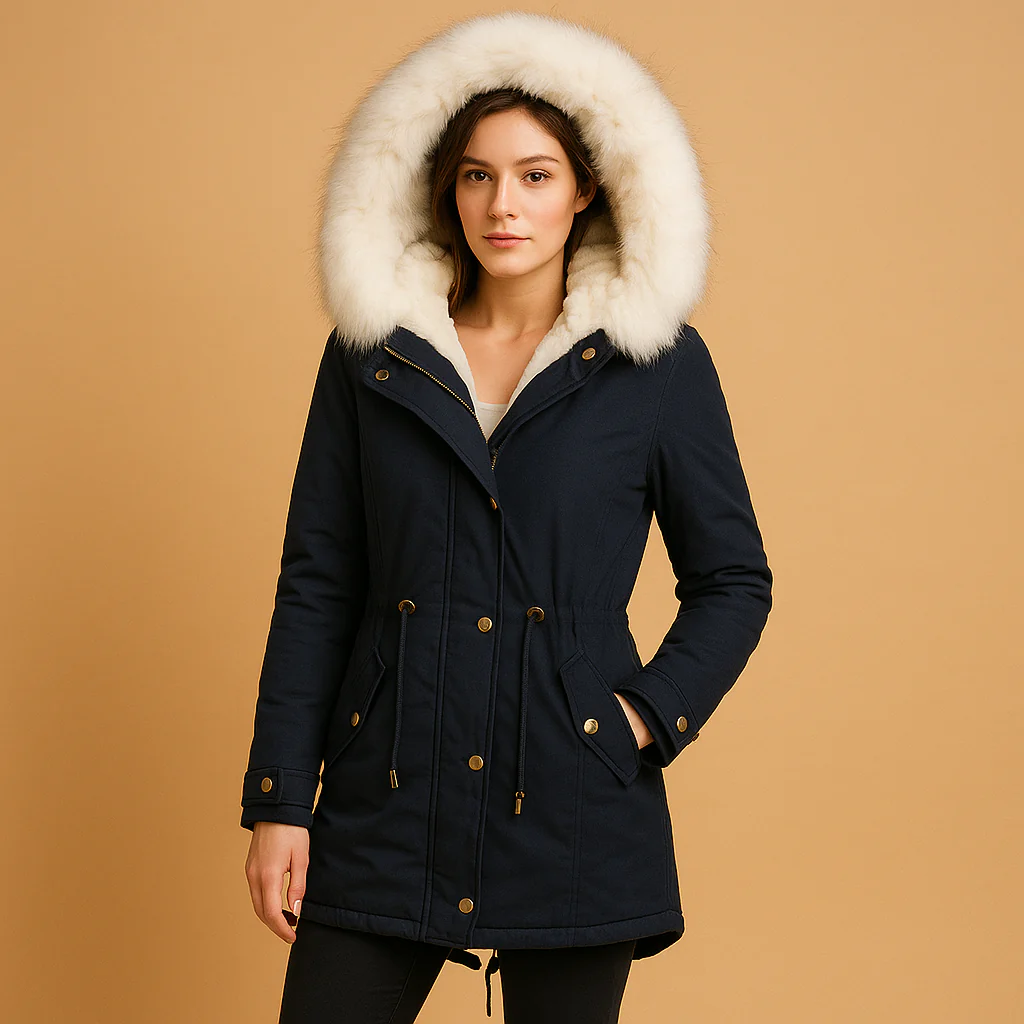 Winter Coat Women Long with Faux Fur Hood Design - Image 4