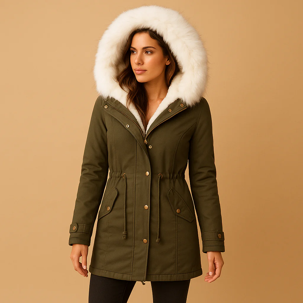 Winter Coat Women Long with Faux Fur Hood Design - Image 6
