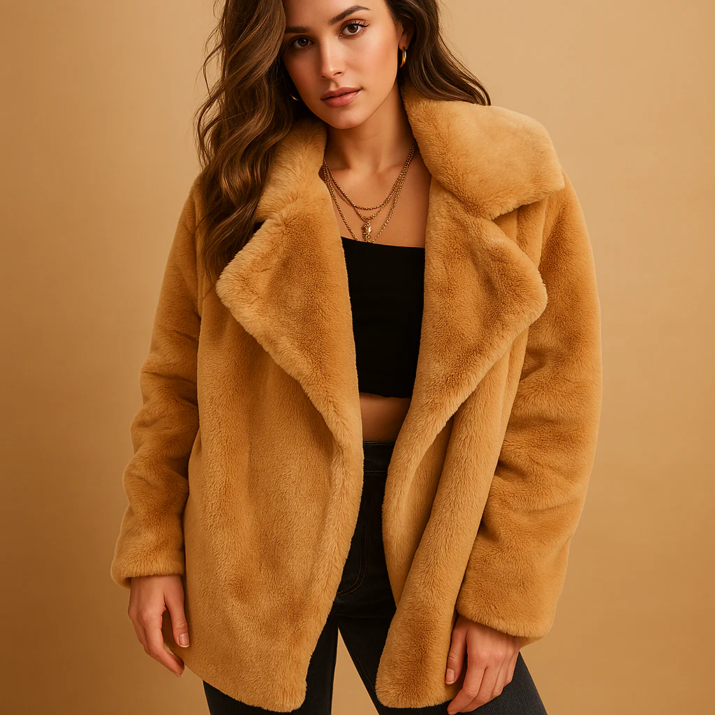 Winter Coat Women Medium Length Relaxed Fit Lapel Collar Design - Image 2