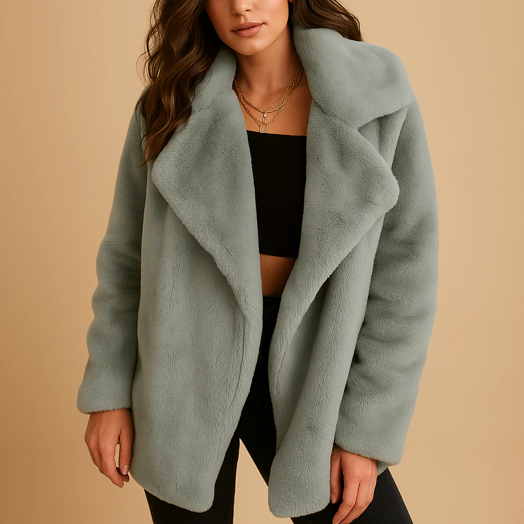 Winter Coat Women Medium Length Relaxed Fit Lapel Collar Design - Image 3