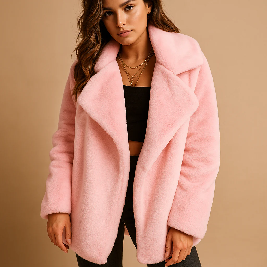 Winter Coat Women Medium Length Relaxed Fit Lapel Collar Design - Image 4