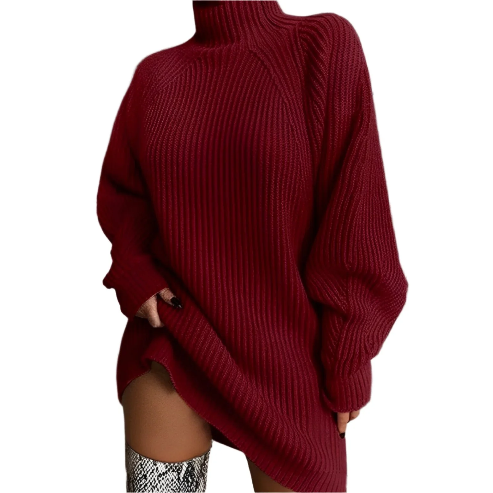 Dress Women Turtleneck Knit Mini Seasonal Elegance - Image 4