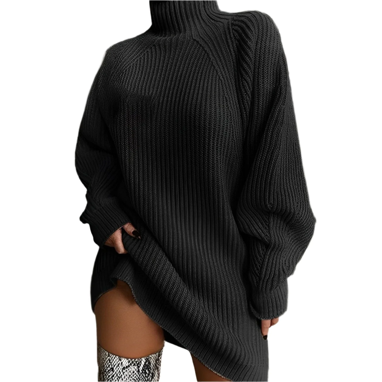 Dress Women Turtleneck Knit Mini Seasonal Elegance - Image 5