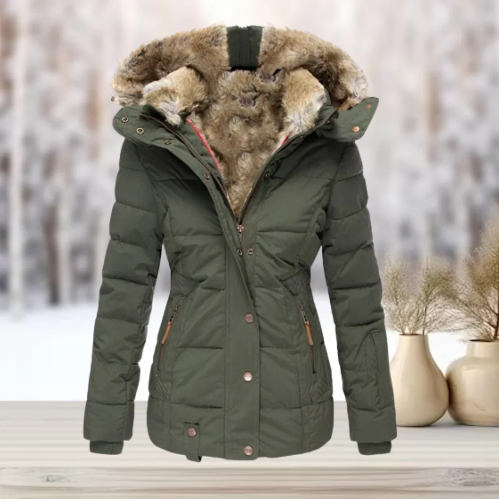 Puffer Jacket Women Winter Hooded Slim Fit - Image 2