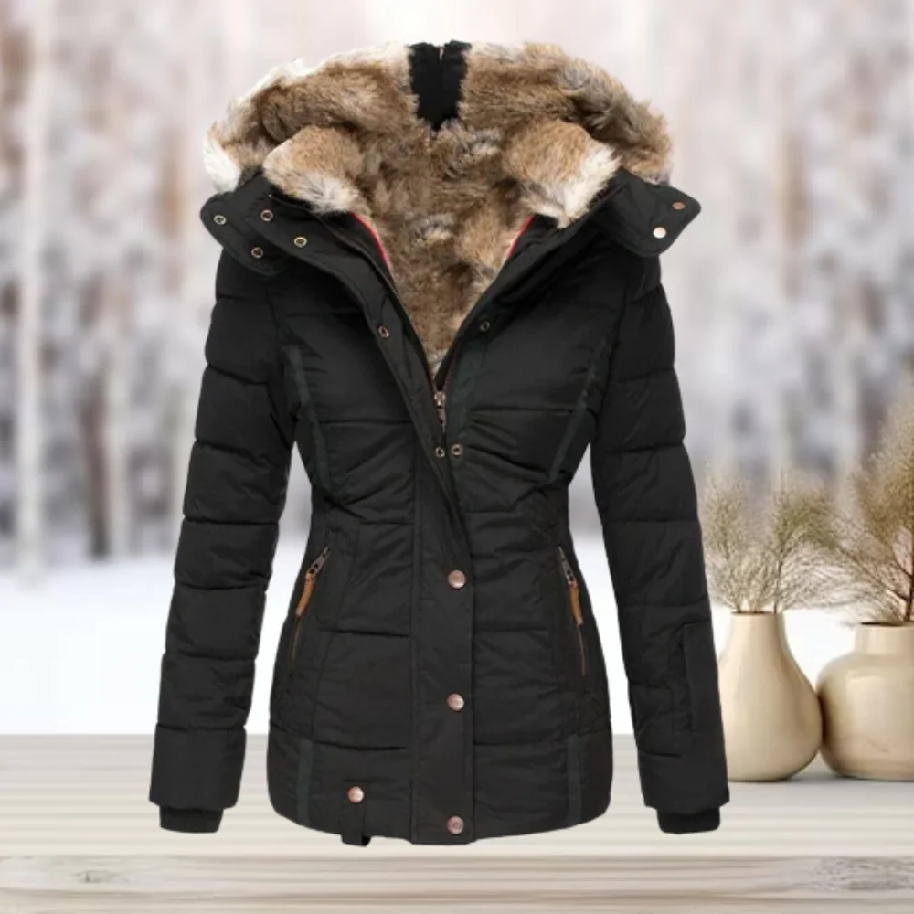 Puffer Jacket Women Winter Hooded Slim Fit - Image 3